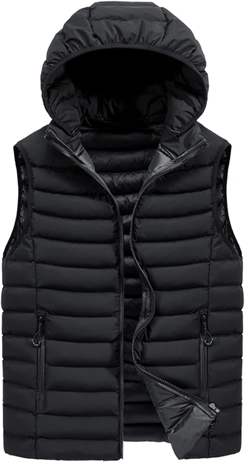 FSFA – Doudoune sans manches à capuche pour homme – Gilet chaud zippé color-block pour l’hiver