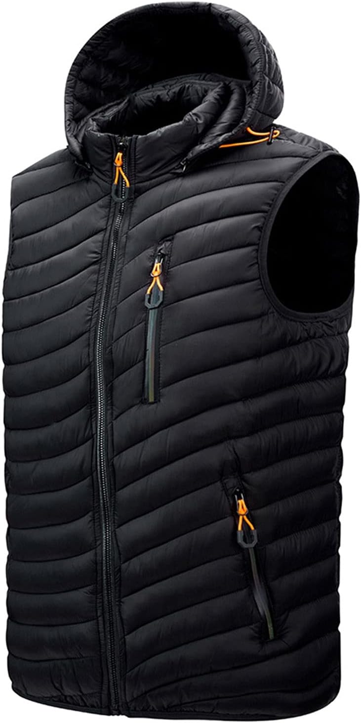 FSFA – Doudoune sans manches à capuche pour homme – Gilet chaud zippé color-block pour l’hiver