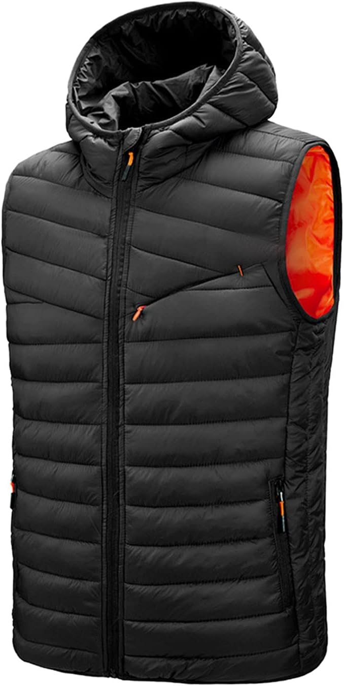 FSFA – Doudoune sans manches à capuche pour homme – Gilet chaud zippé color-block pour l’hiver