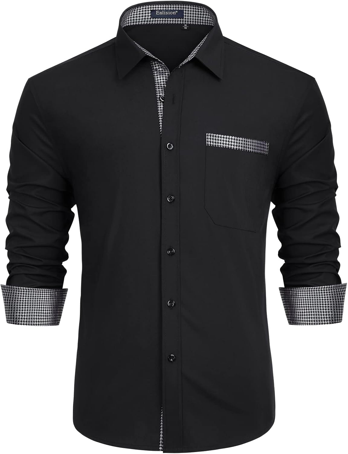 Enlision – Chemise Homme Coupe Droite à Manches Longues – Élégante, Contrastée & Business avec Poche