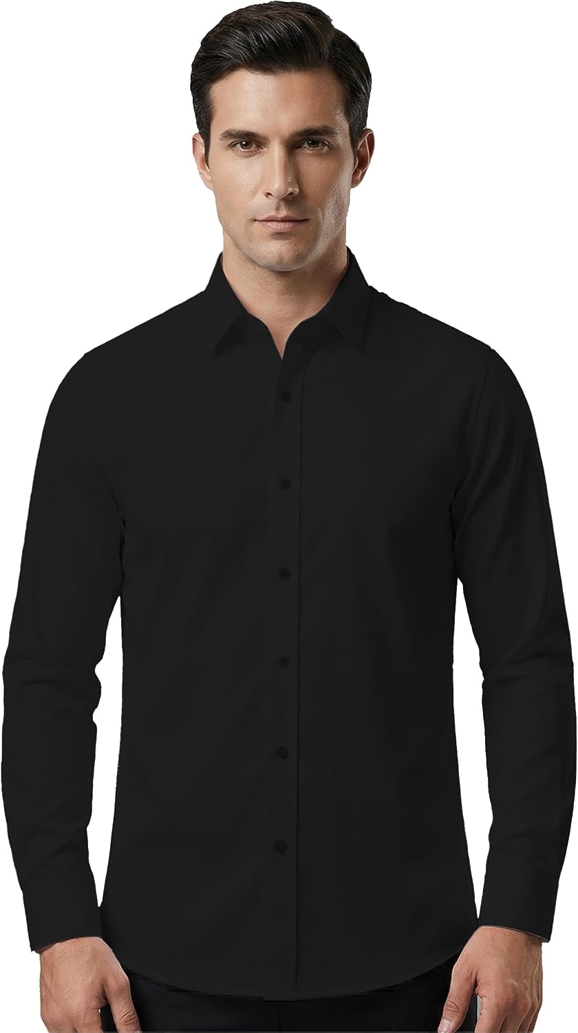 Chemise homme à col montant – Manches longues, extensible et infroissable – Style casual chic