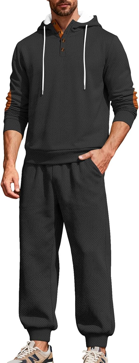 Survêtement Homme Jacquard 2 Pièces – Sweat à Capuche & Pantalon – Ensemble Casual Sportswear