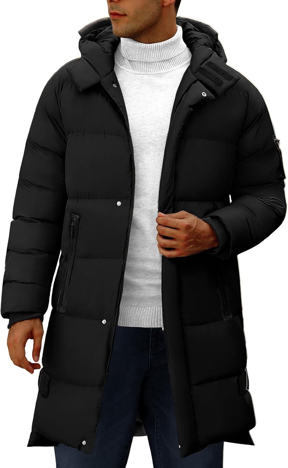 CMTOP – Blouson Long Homme Hiver – Parka Chaude, Épaisse & Matelassée à Capuche