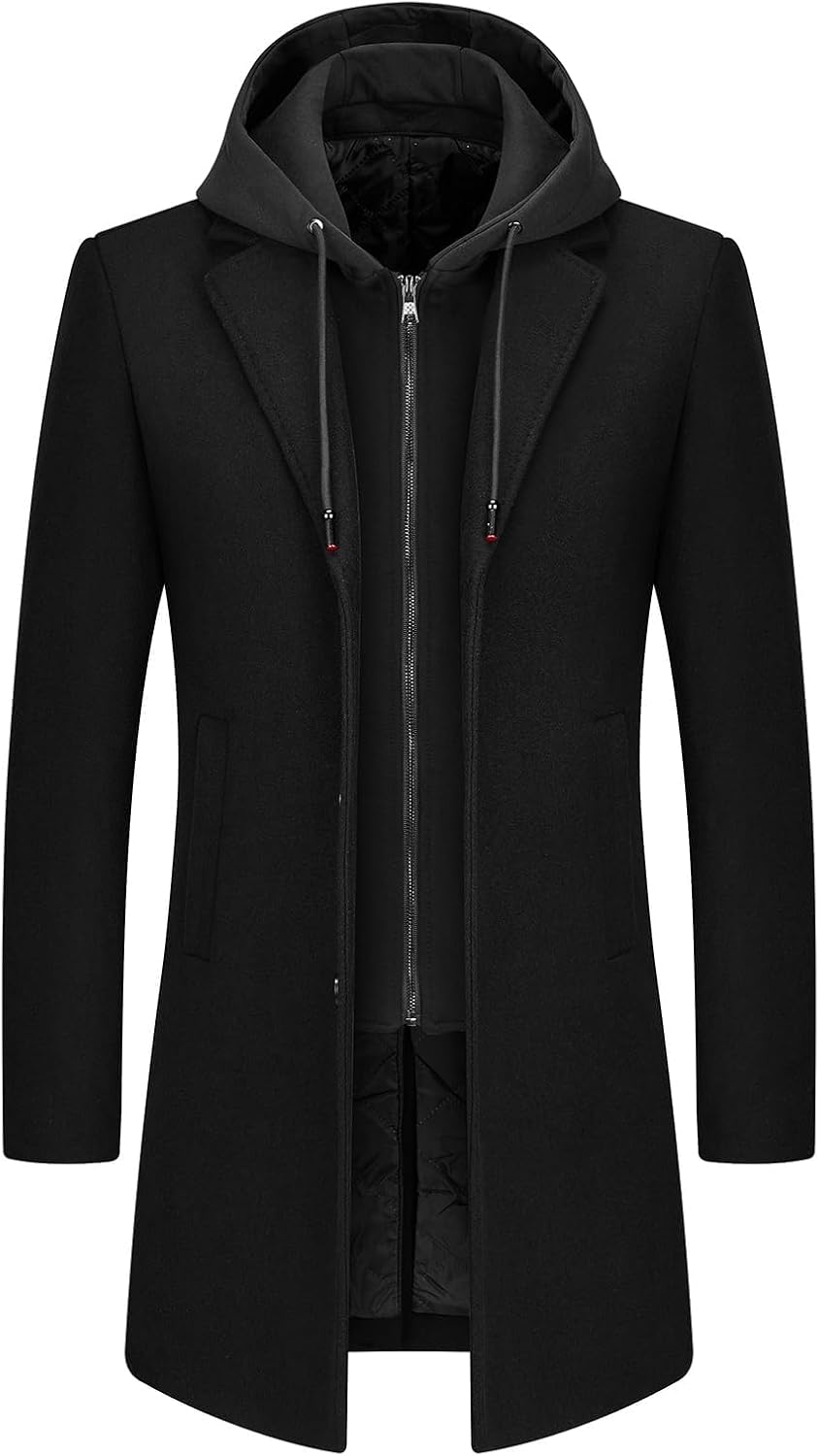 Manteau en laine pour homme avec capuche amovible – Manteau long, chaud et élégant pour l’hiver