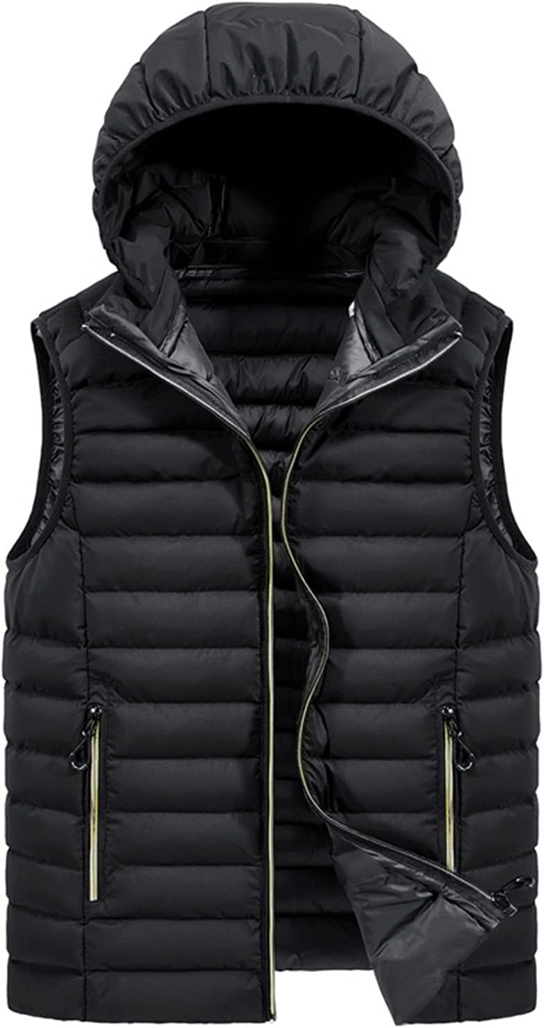 FSFA – Doudoune sans manches à capuche pour homme – Gilet chaud zippé color-block pour l’hiver