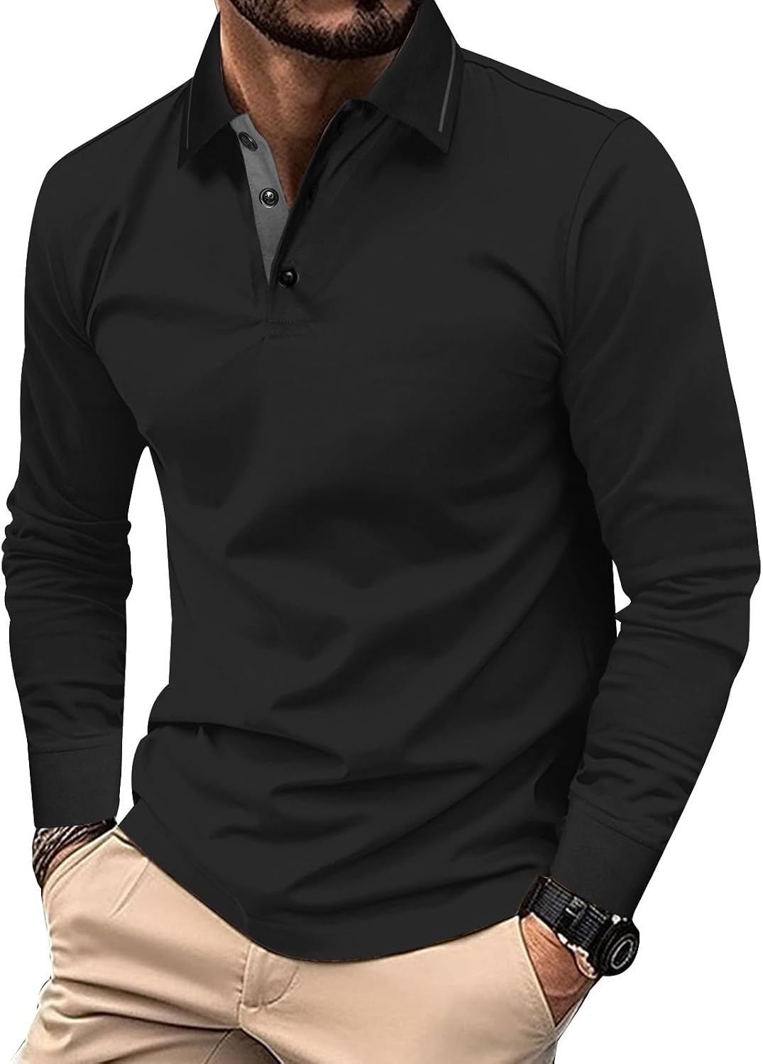 Comilaka – Polo homme décontracté en coton – Manches longues et style classique
