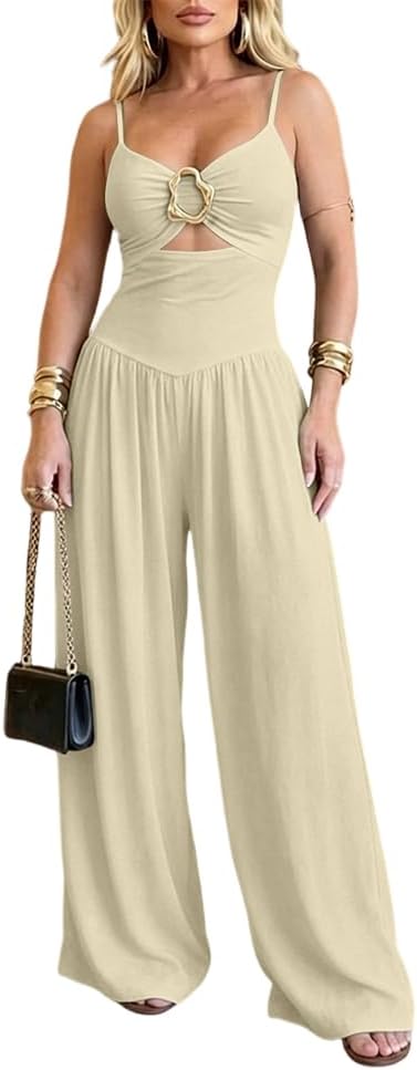 CHICME – Combinaison femme dos nu avec découpes à la taille, fines bretelles et pantalon large