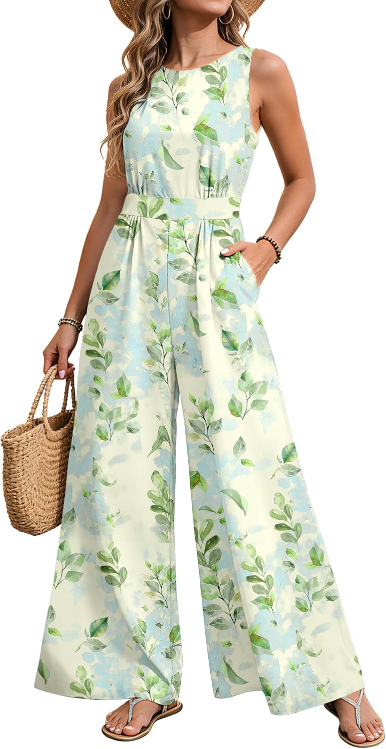 💙 AGERWAY – Combinaison Femme Fleurie Bleu Marine, Taille Smockée & Pantalon Large