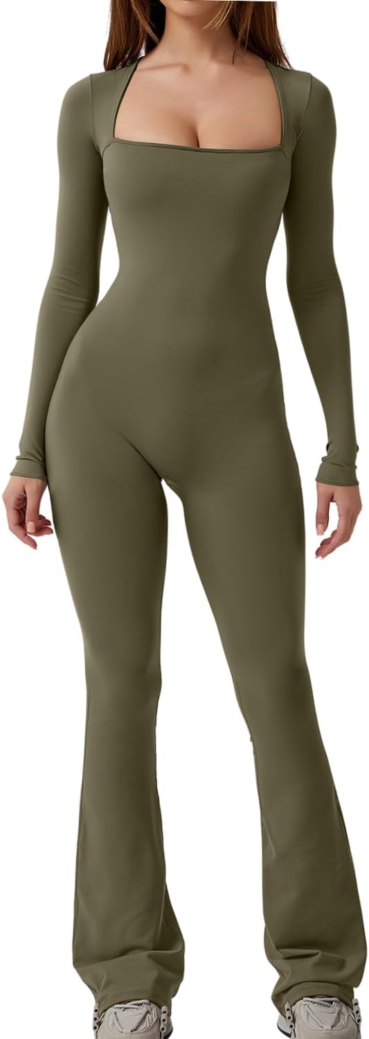 🖤 QINSEN – Combinaison femme sans coutures sculptante, col carré et coupe moulante