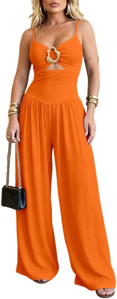 CHICME – Combinaison femme dos nu avec découpes à la taille, fines bretelles et pantalon large