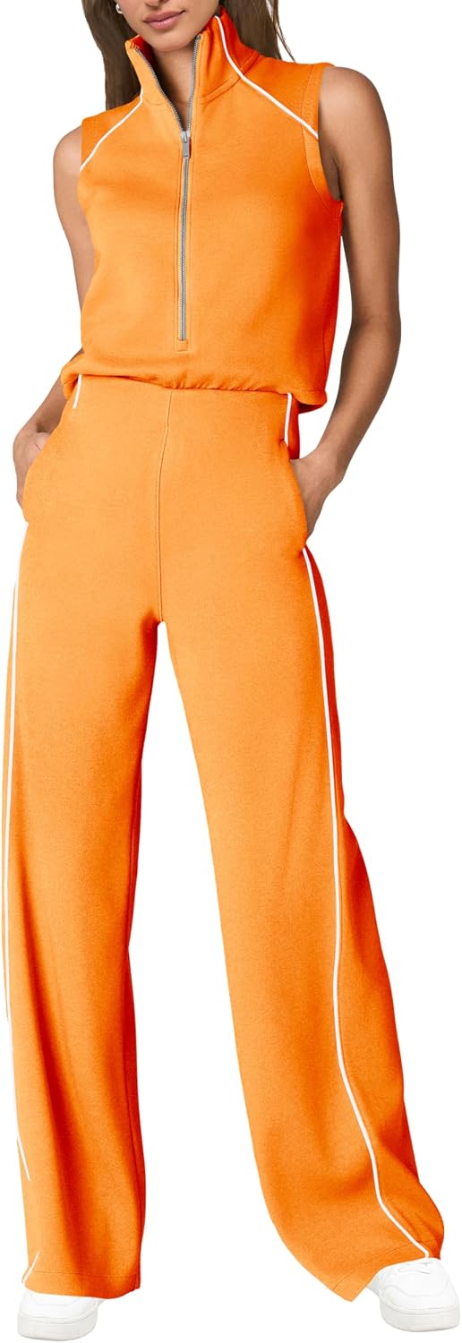 🖤 SENSERISE – Combinaison Femme Sans Manches, Col Montant Zippé & Pantalon Large avec Poches