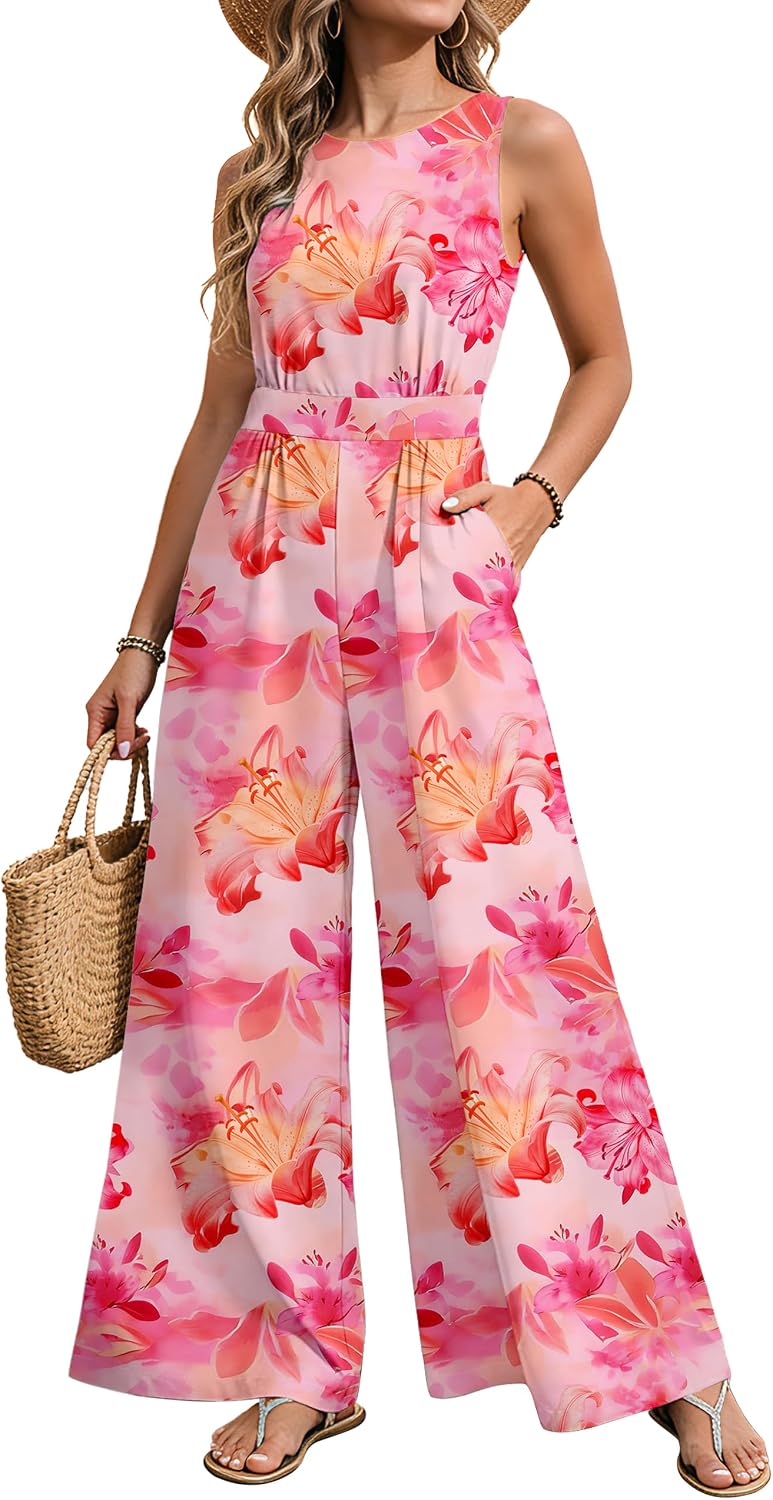 💙 AGERWAY – Combinaison Femme Fleurie Bleu Marine, Taille Smockée & Pantalon Large
