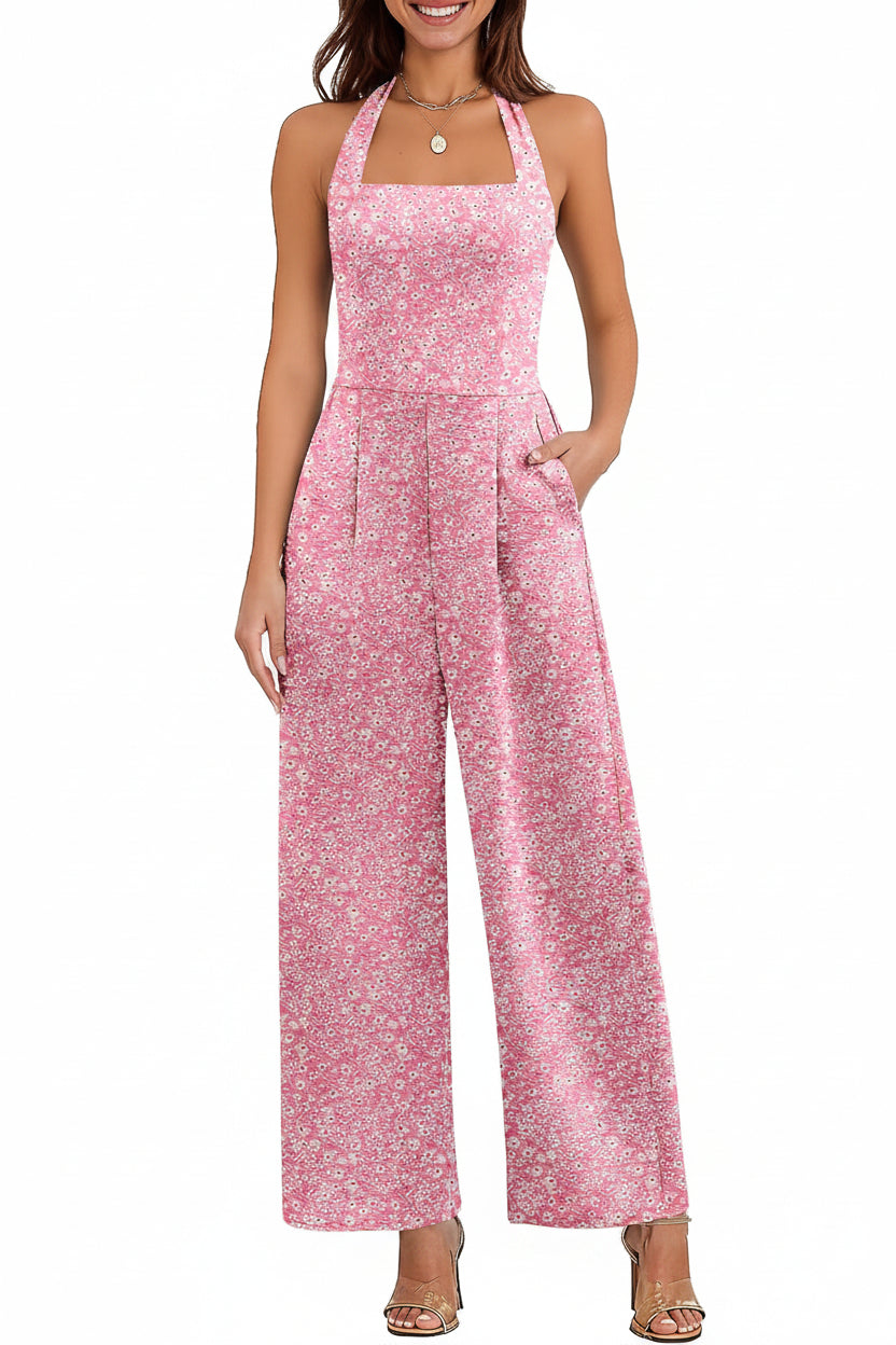 ✨ ANRABESS – Combinaison Femme Dos Nu, Taille Haute Smockée & Pantalon Large avec Poches