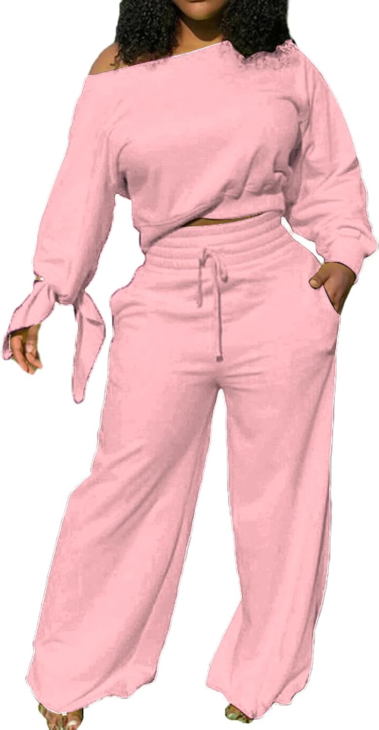 SexyCherry – Ensemble femme 2 pièces épaules dénudées, sweat & pantalon de jogging à cordon – Casual chic