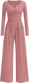 PRETTYGARDEN – Combinaison Femme Palazzo à Manches Longues, Taille Froncée & Poches