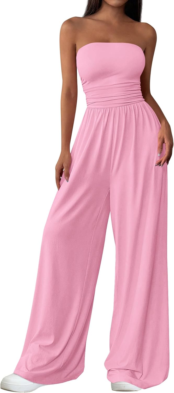 PRETTYGARDEN – Combinaison Femme Bustier Sans Bretelles, Taille Haute & Pantalon Large – Chic Vacances