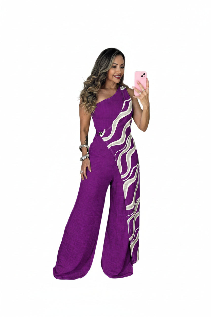 ✨ CHICME – Combinaison femme épaules dénudées, pantalon large et poches – style vacances chic