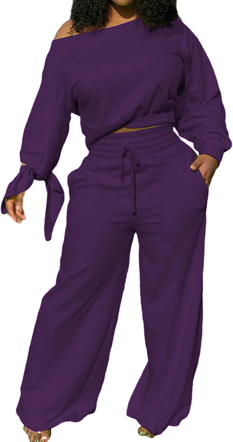 SexyCherry – Ensemble femme 2 pièces épaules dénudées, sweat & pantalon de jogging à cordon – Casual chic
