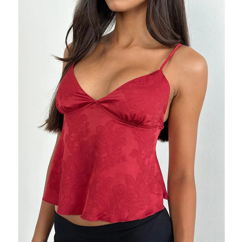 ✨ Caraco Femme en Satin – Crop Top à Bretelles Fines, Dos Nu & Style Streetwear Chic