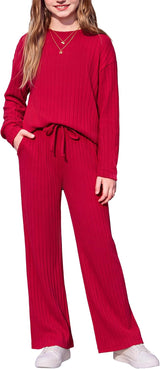 Ensemble fille Arshiner haut et pantalon en maille côtelée