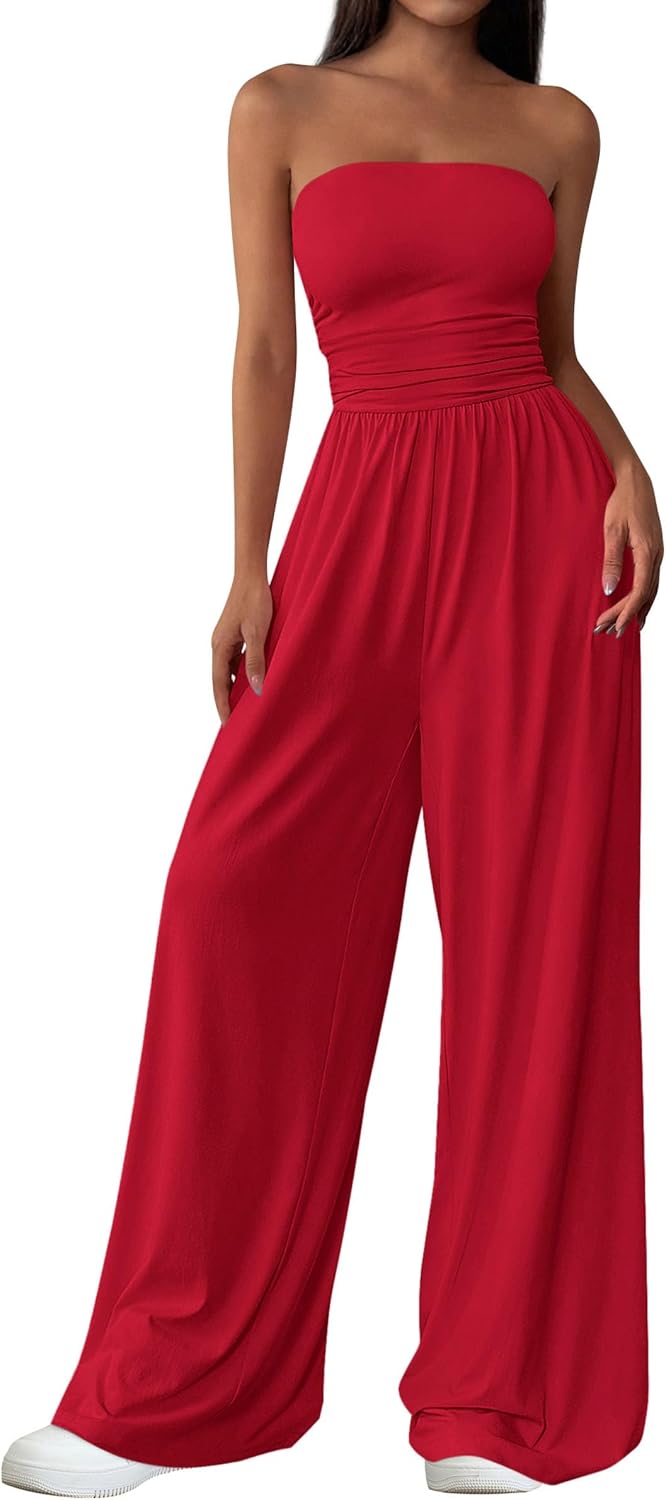 PRETTYGARDEN – Combinaison Femme Bustier Sans Bretelles, Taille Haute & Pantalon Large – Chic Vacances