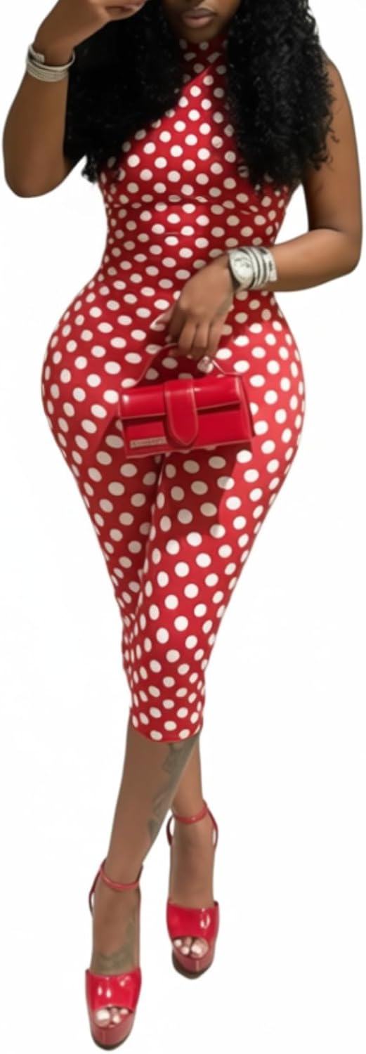 🔵 BOKITECAO – Combinaison femme dos nu à pois, col américain et coupe moulante style corsaire