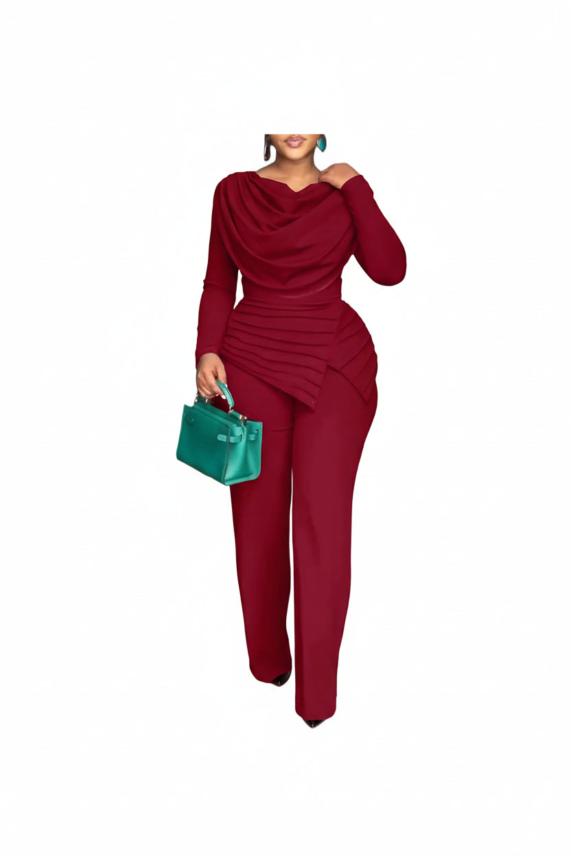 🖤 CHICME – Combinaison Femme Élégante à Col Bénitier, Taille Cintrée & Pantalon Large Asymétrique