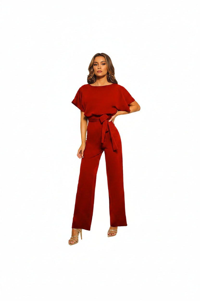 ✨ amropi – Combinaison Femme Élégante à Manches Courtes, Taille Nouée & Jambes Larges