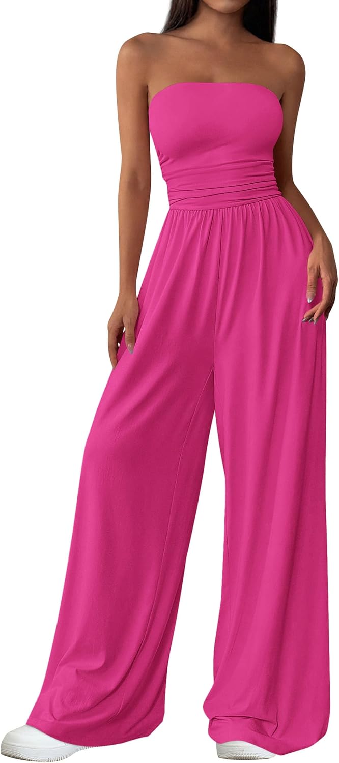 PRETTYGARDEN – Combinaison Femme Bustier Sans Bretelles, Taille Haute & Pantalon Large – Chic Vacances