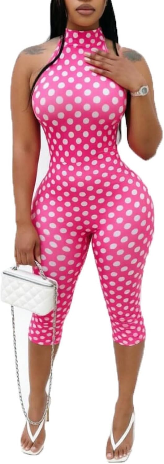 🔵 BOKITECAO – Combinaison femme dos nu à pois, col américain et coupe moulante style corsaire