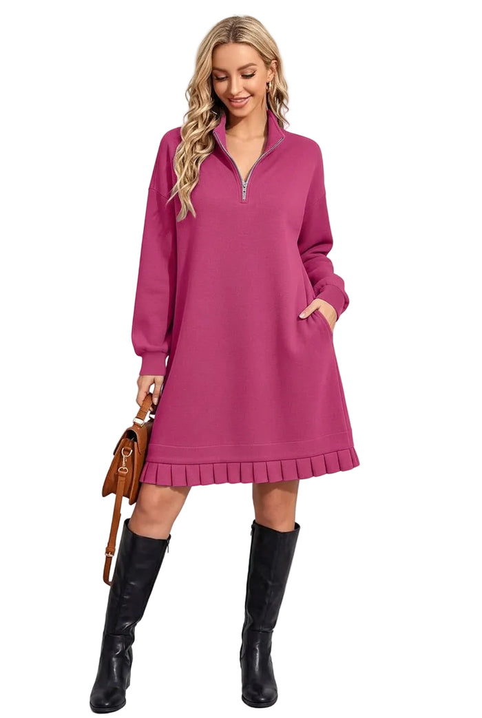 Robe sweat longue femme à col montant et demi-zip