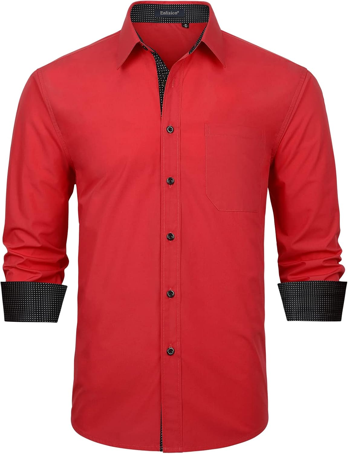 Enlision – Chemise Homme Coupe Droite à Manches Longues – Élégante, Contrastée & Business avec Poche