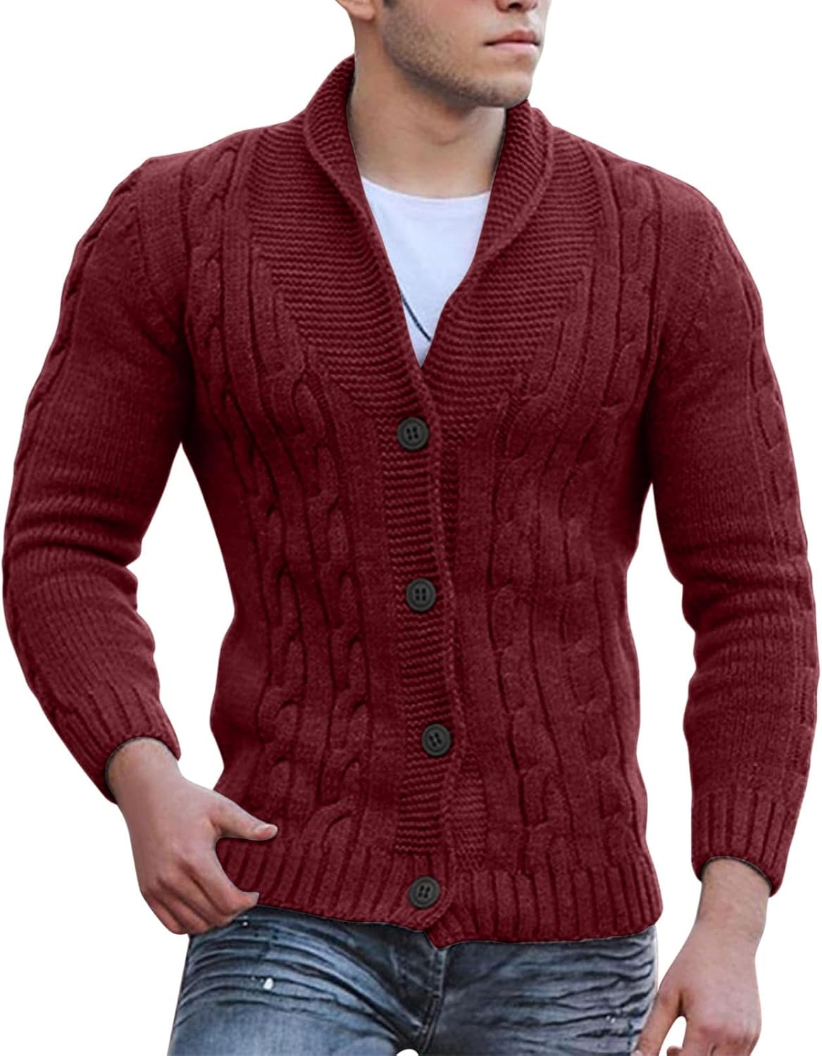 Cardigan homme en maille torsadée à boutons