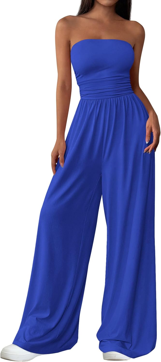 PRETTYGARDEN – Combinaison Femme Bustier Sans Bretelles, Taille Haute & Pantalon Large – Chic Vacances