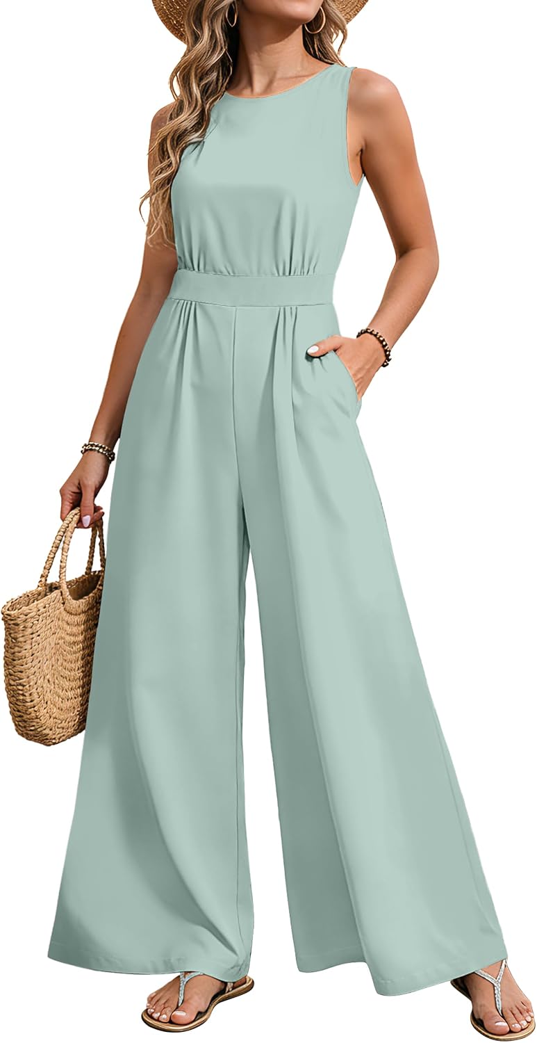 💙 AGERWAY – Combinaison Femme Fleurie Bleu Marine, Taille Smockée & Pantalon Large