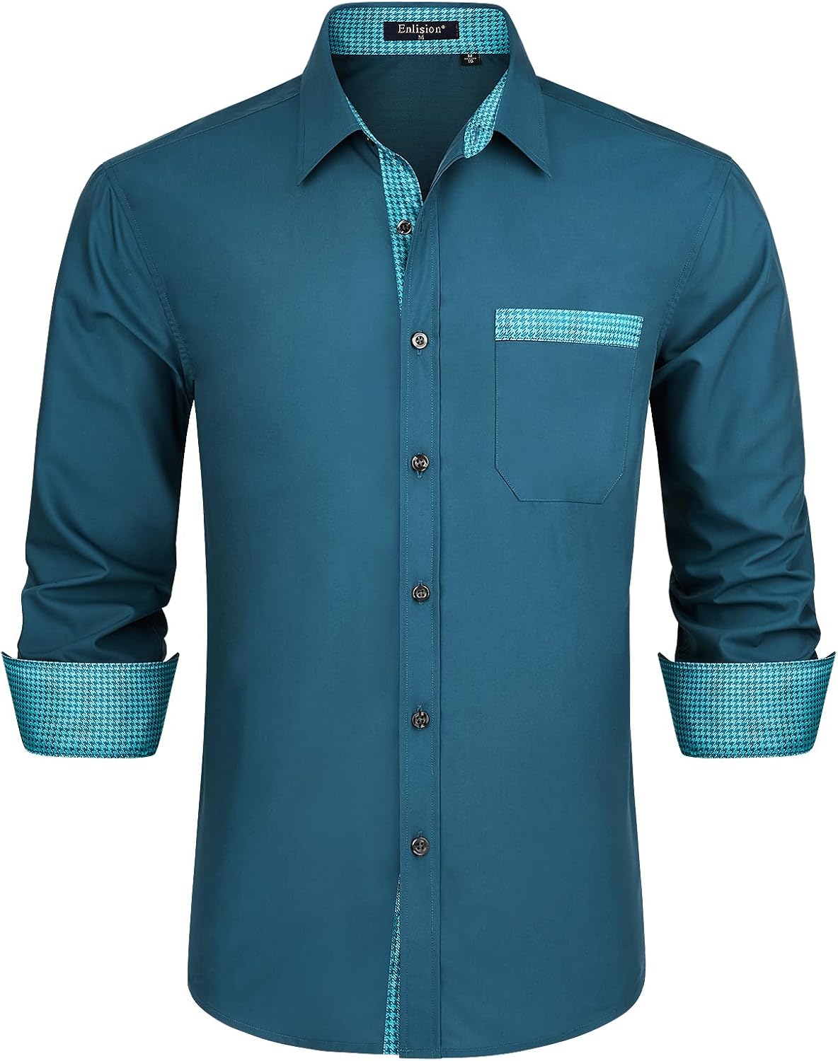 Enlision – Chemise Homme Coupe Droite à Manches Longues – Élégante, Contrastée & Business avec Poche