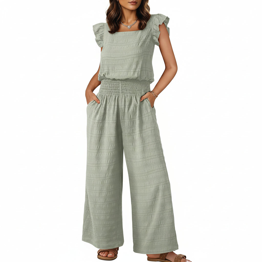 Dokotoo – Combinaison femme smockée sans manches, col carré et pantalon large avec poches