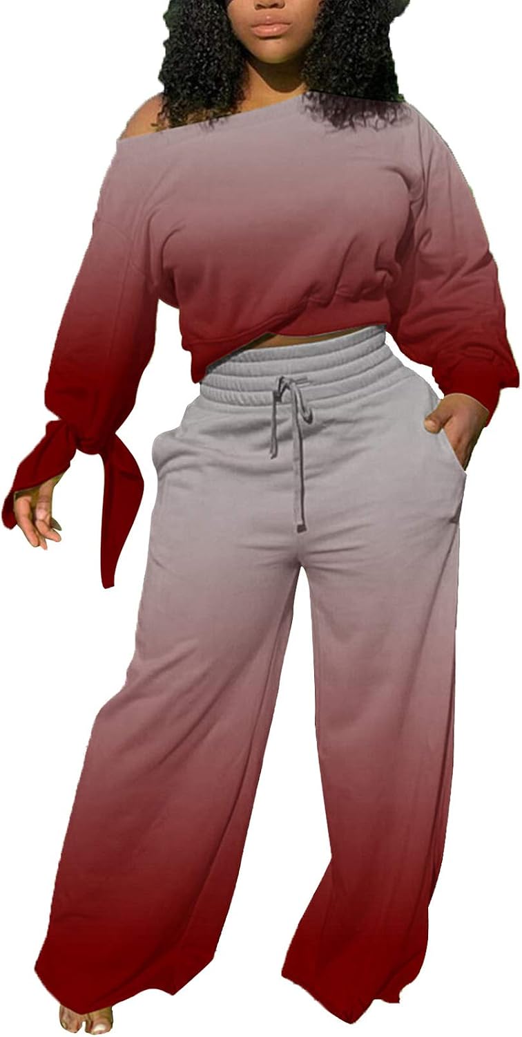 SexyCherry – Ensemble femme 2 pièces épaules dénudées, sweat & pantalon de jogging à cordon – Casual chic