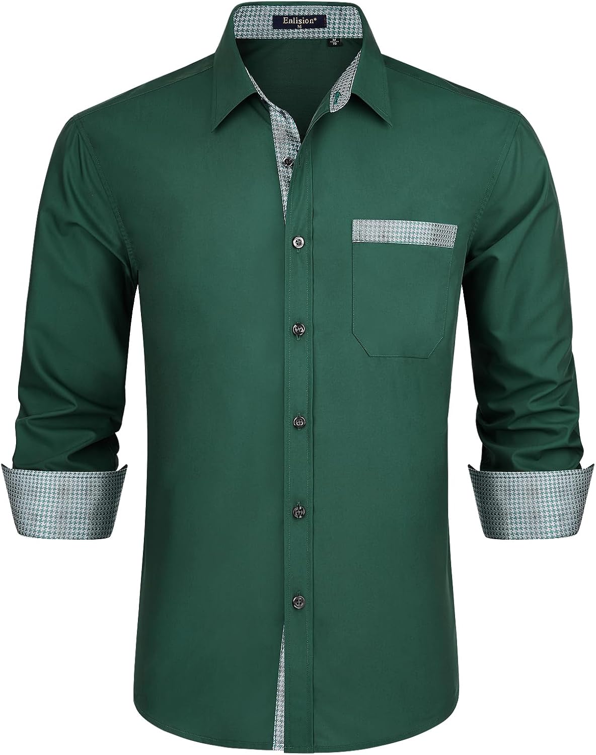 Enlision – Chemise Homme Coupe Droite à Manches Longues – Élégante, Contrastée & Business avec Poche