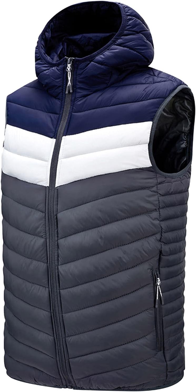 FSFA – Doudoune sans manches à capuche pour homme – Gilet chaud zippé color-block pour l’hiver
