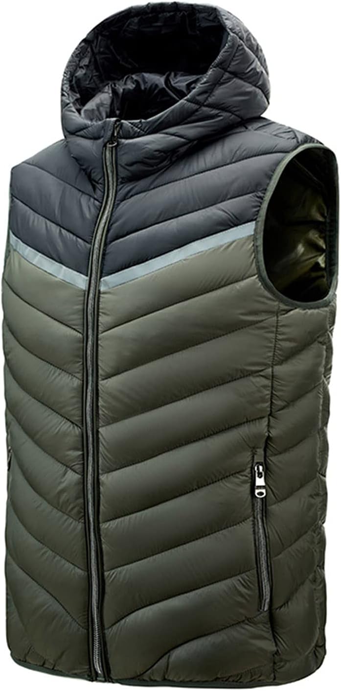 FSFA – Doudoune sans manches à capuche pour homme – Gilet chaud zippé color-block pour l’hiver