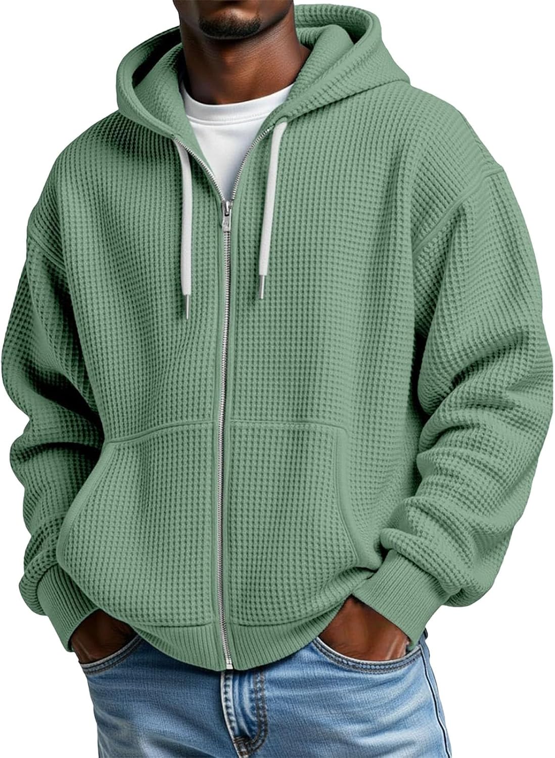 Veste homme à capuche zippée, coupe oversize gaufrée
