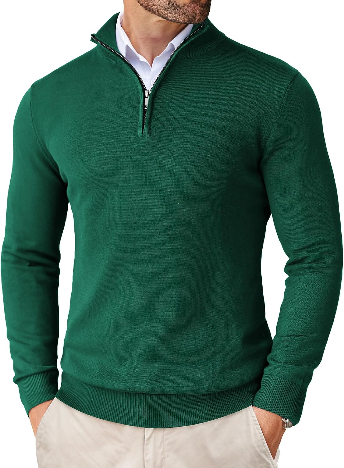 COOFANDY – Pull Homme Tricoté à Col Montant Zippé – Maille Noire Casual & Élégante
