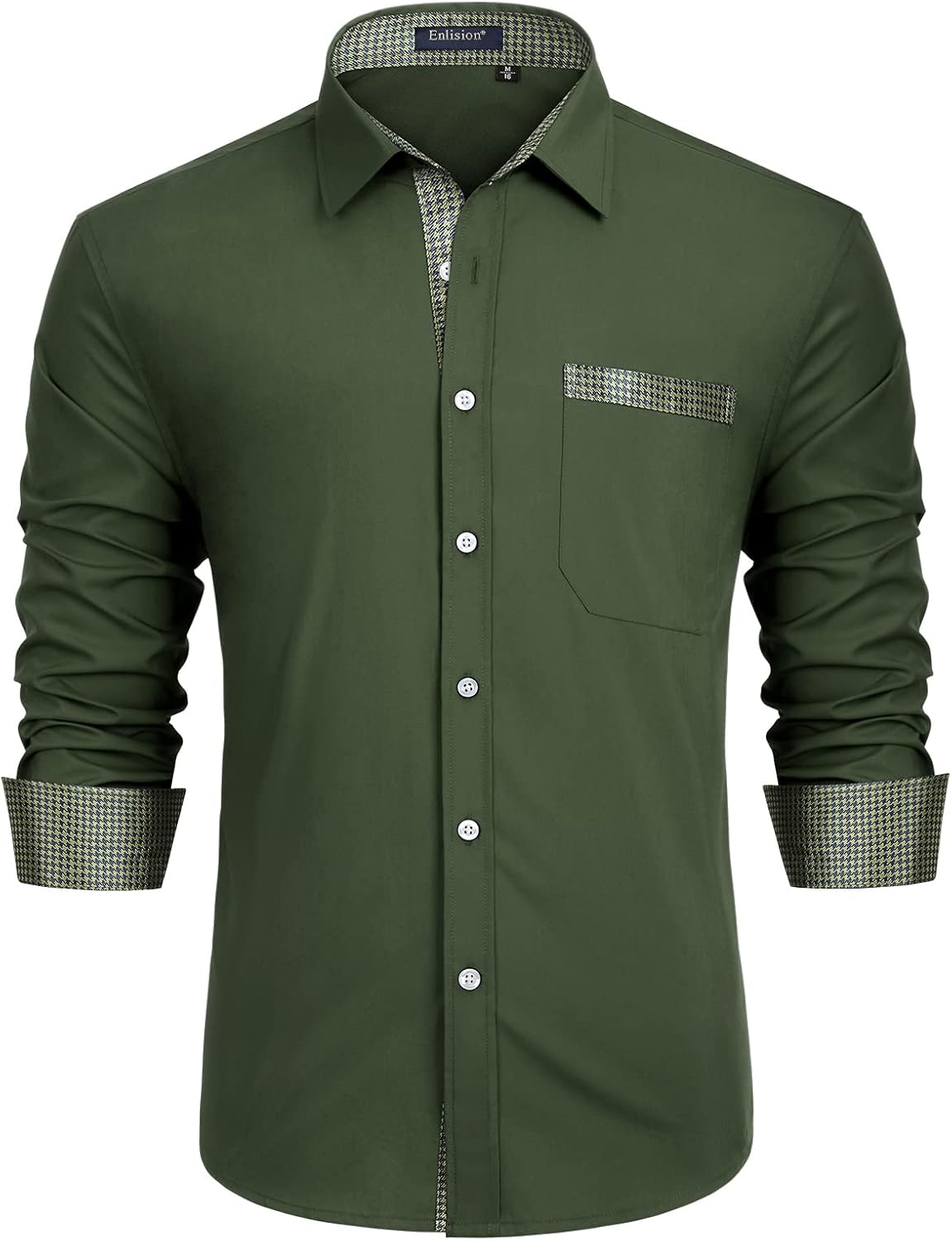 Enlision – Chemise Homme Coupe Droite à Manches Longues – Élégante, Contrastée & Business avec Poche