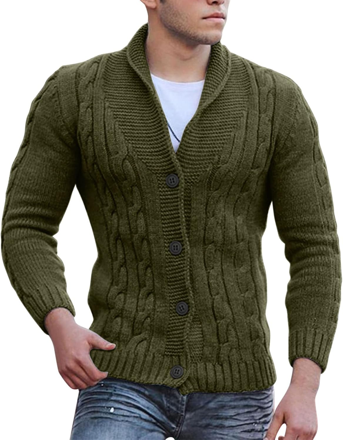 Cardigan homme en maille torsadée à boutons