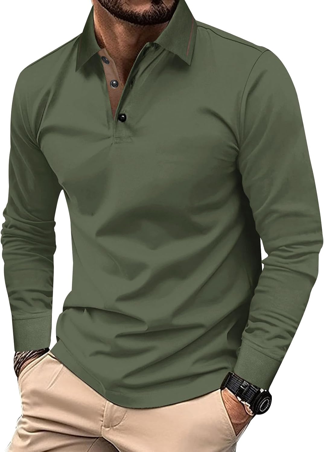 Comilaka – Polo homme décontracté en coton – Manches longues et style classique