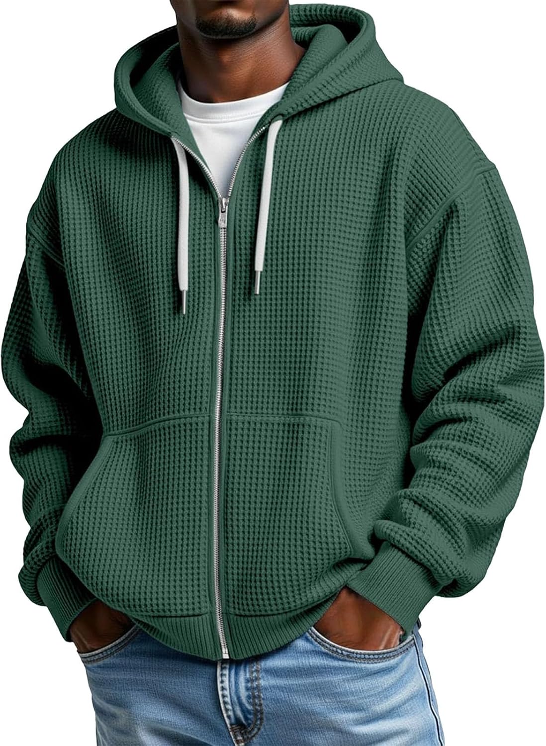Veste homme à capuche zippée, coupe oversize gaufrée