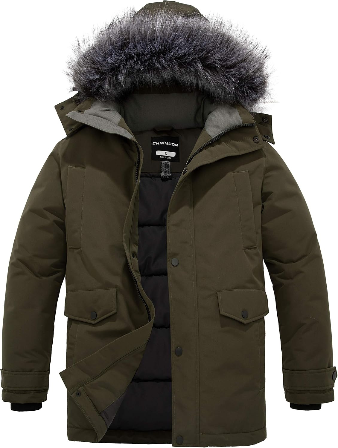 CHIN·MOON – Parka d'hiver pour homme avec capuche amovible – Manteau épais et chaud