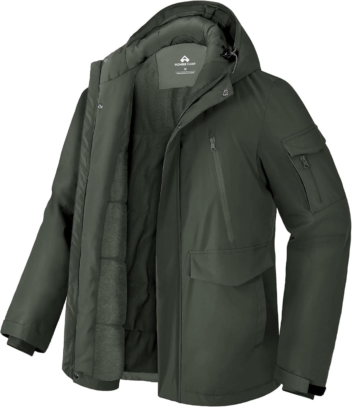 Pioneer Camp – Manteau d'hiver imperméable pour homme – Parka chaude doublée polaire avec capuche et 9 poches