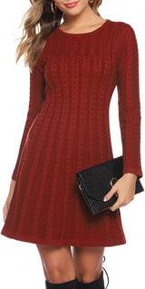 Robe pull tricotée Gyabnw à col rond et manches longues